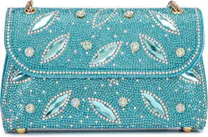 Flower Evening Handbags Chain Strap Square Shoulder Bag Crossbody Bag Crystals Rhinestone Clutch Purse