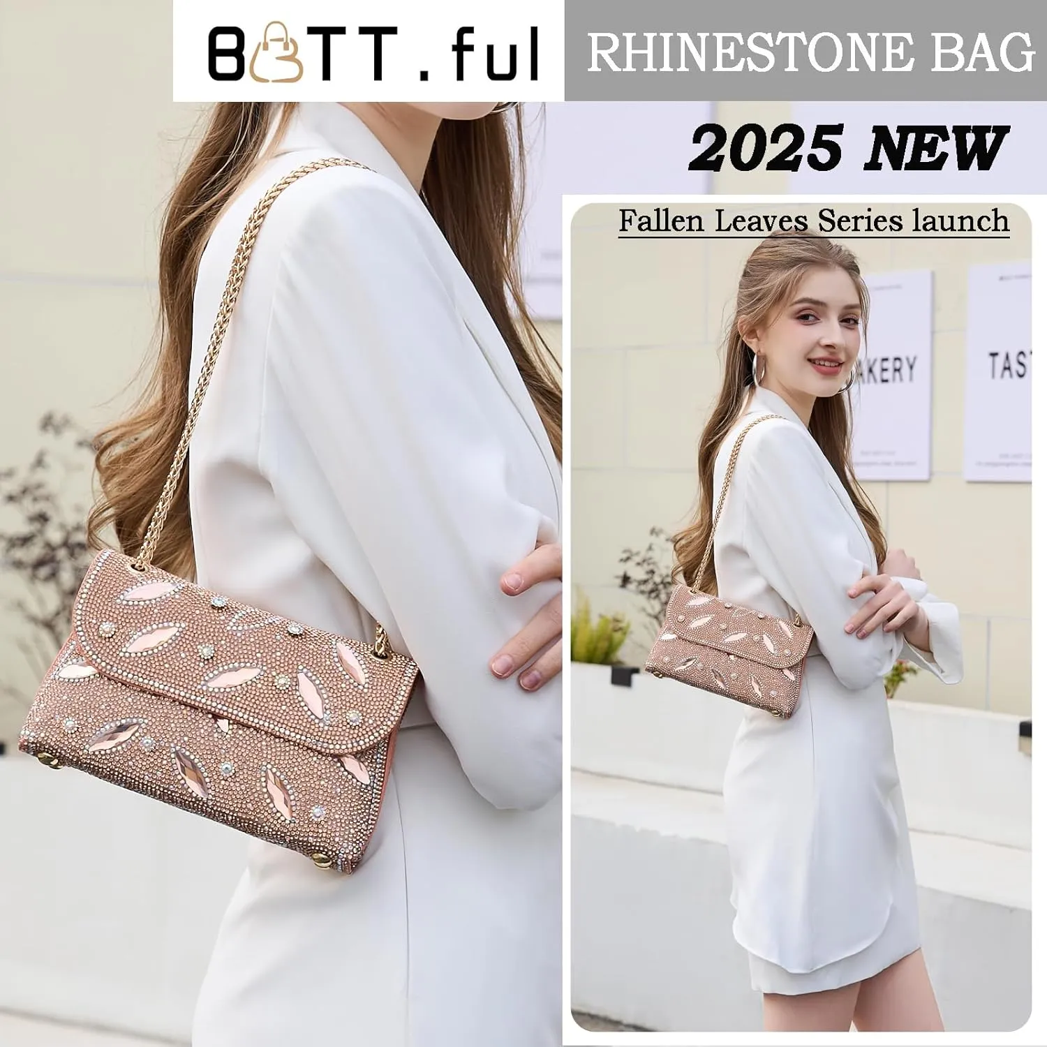 Flower Evening Handbags Chain Strap Square Shoulder Bag Crossbody Bag Crystals Rhinestone Clutch Purse