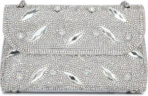 Flower Evening Handbags Chain Strap Square Shoulder Bag Crossbody Bag Crystals Rhinestone Clutch Purse