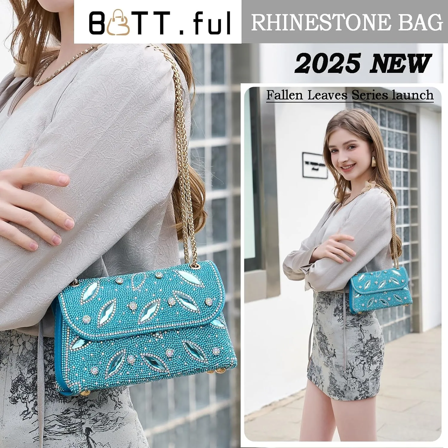 Flower Evening Handbags Chain Strap Square Shoulder Bag Crossbody Bag Crystals Rhinestone Clutch Purse