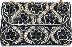 Flower Evening Handbags Chain Strap Square Shoulder Bag Crossbody Bag Crystals Rhinestone Clutch Purse