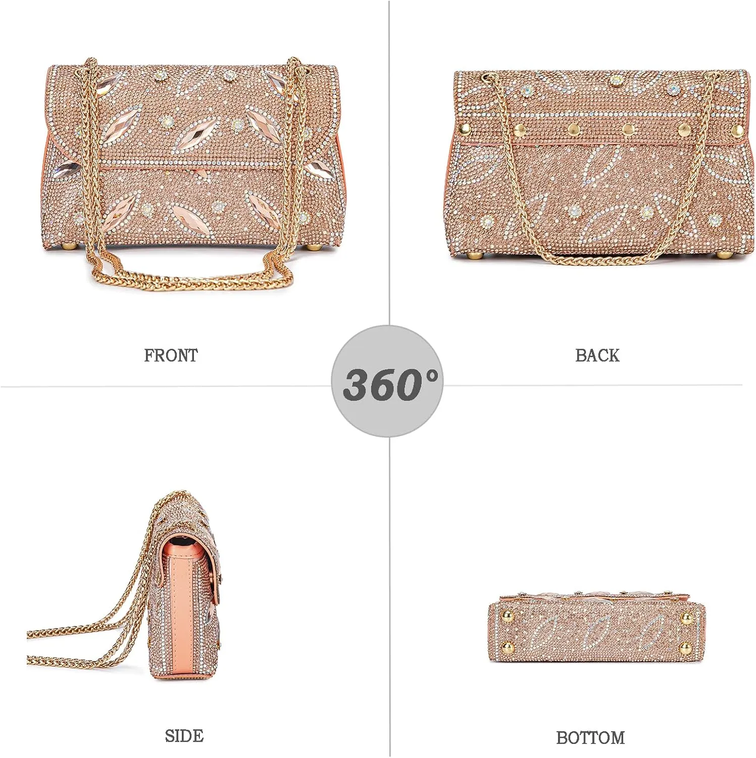 Flower Evening Handbags Chain Strap Square Shoulder Bag Crossbody Bag Crystals Rhinestone Clutch Purse