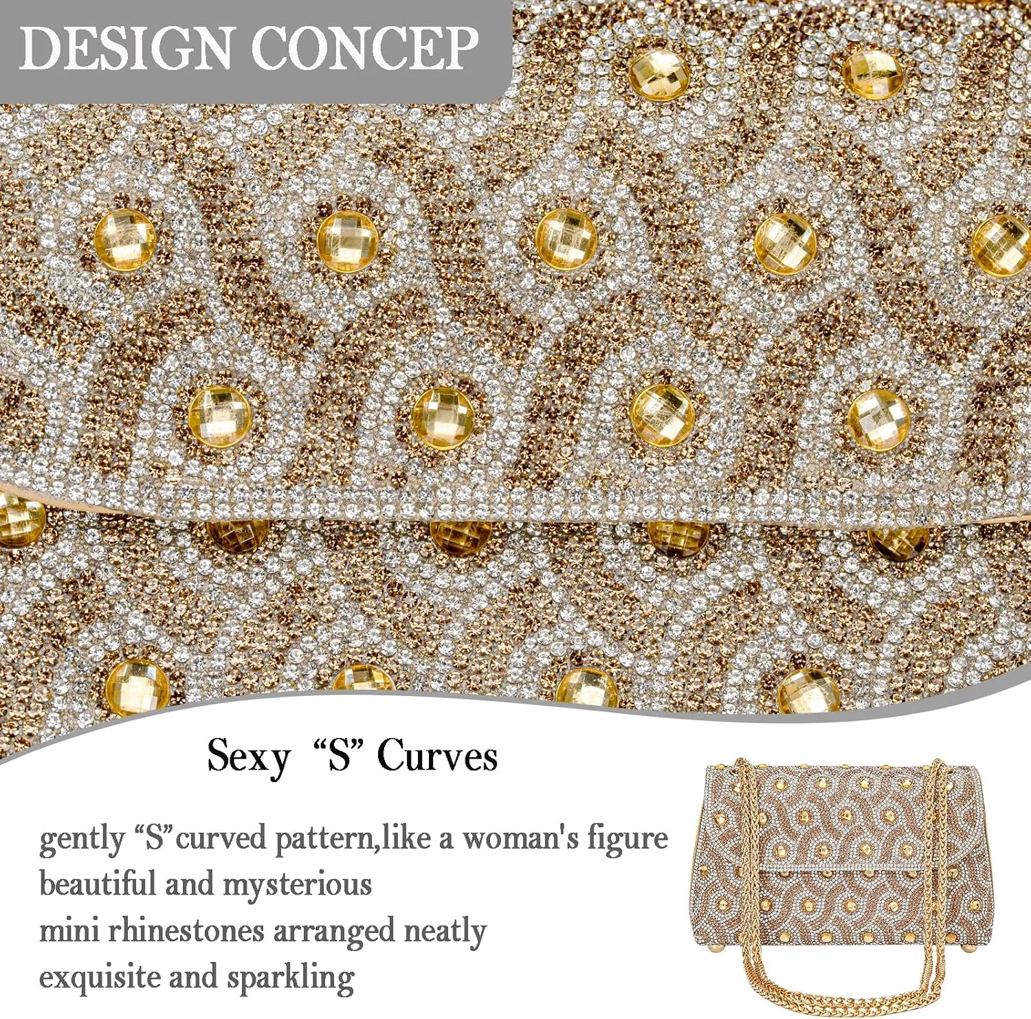 Flower Evening Handbags Chain Strap Square Shoulder Bag Crossbody Bag Crystals Rhinestone Clutch Purse