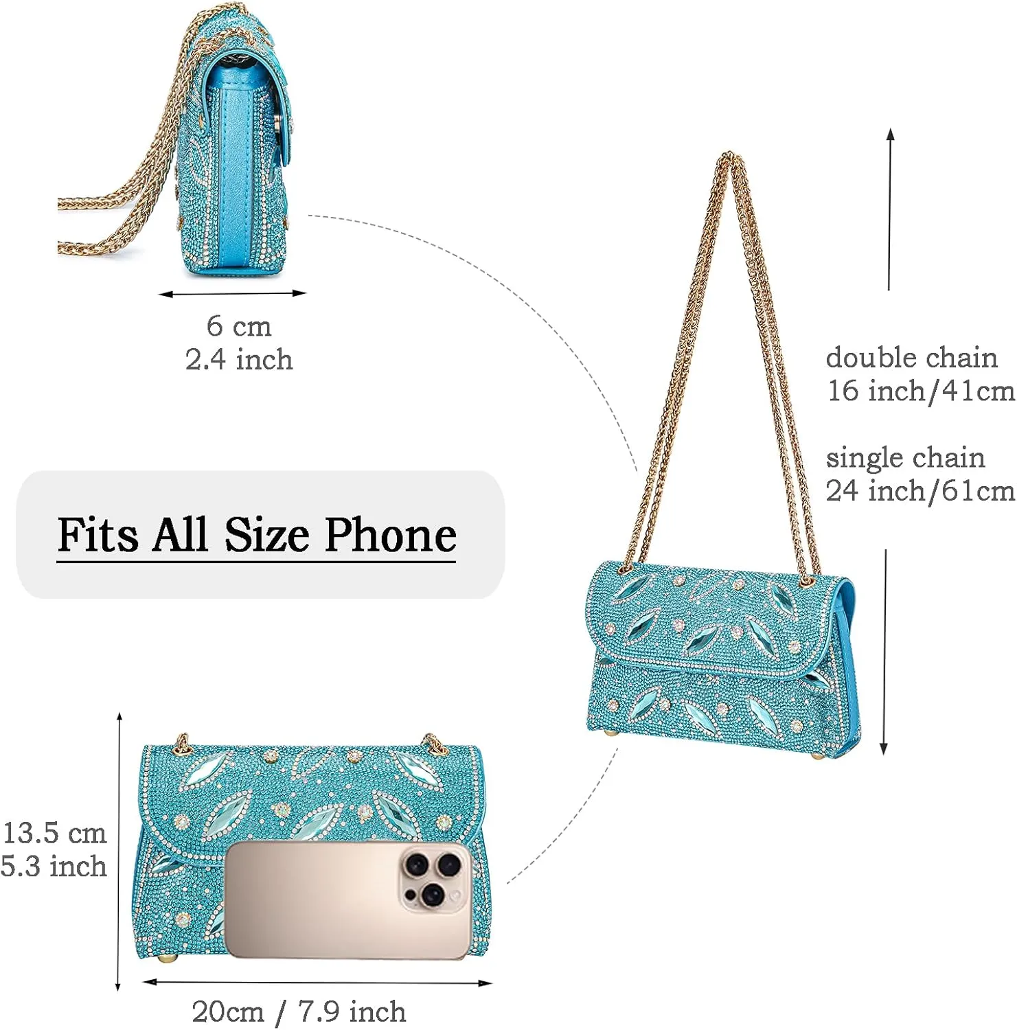 Flower Evening Handbags Chain Strap Square Shoulder Bag Crossbody Bag Crystals Rhinestone Clutch Purse