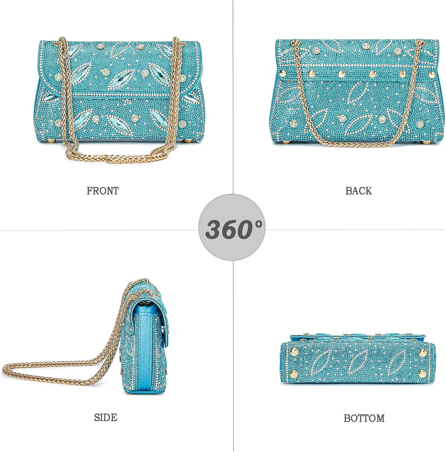 Flower Evening Handbags Chain Strap Square Shoulder Bag Crossbody Bag Crystals Rhinestone Clutch Purse