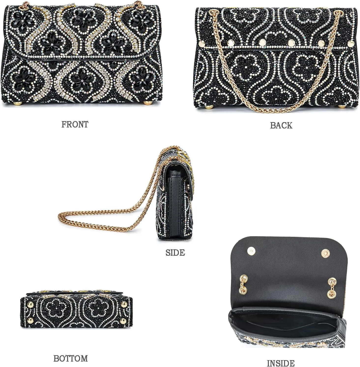 Flower Evening Handbags Chain Strap Square Shoulder Bag Crossbody Bag Crystals Rhinestone Clutch Purse