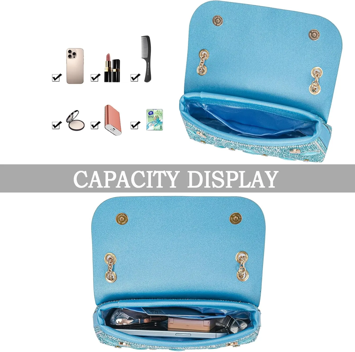 Flower Evening Handbags Chain Strap Square Shoulder Bag Crossbody Bag Crystals Rhinestone Clutch Purse