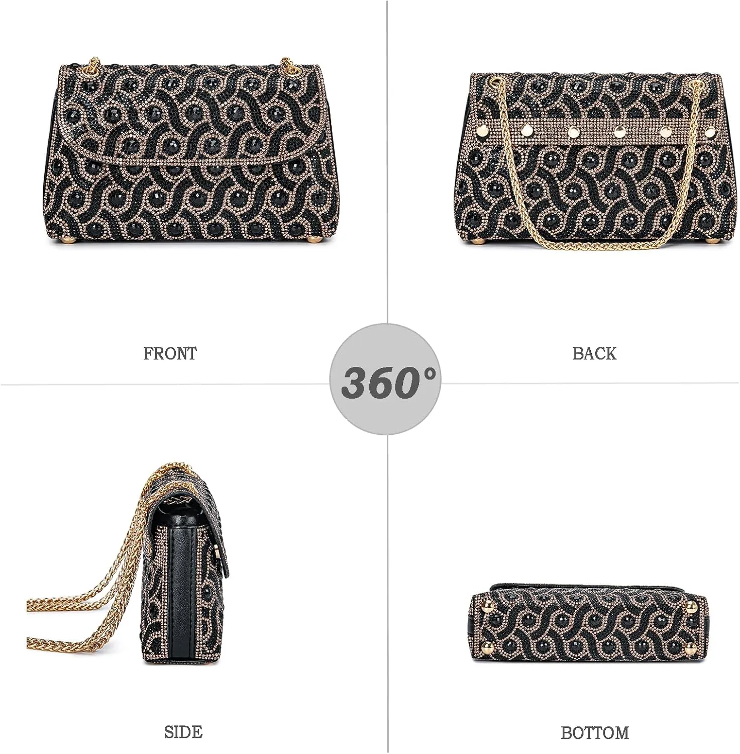 Flower Evening Handbags Chain Strap Square Shoulder Bag Crossbody Bag Crystals Rhinestone Clutch Purse