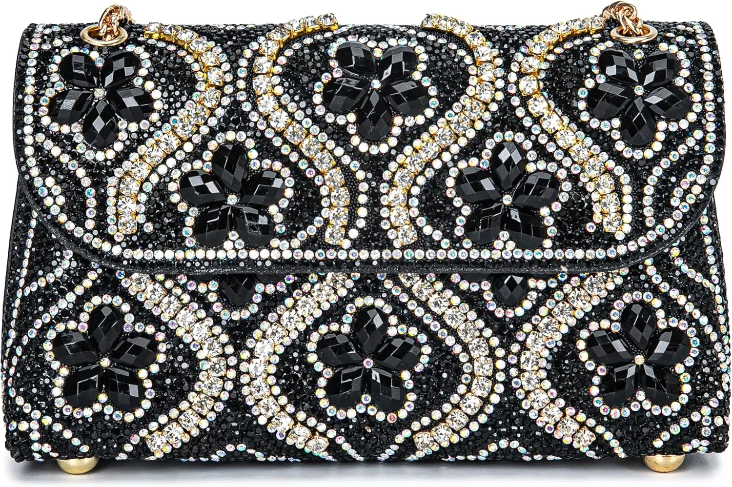 Flower Evening Handbags Chain Strap Square Shoulder Bag Crossbody Bag Crystals Rhinestone Clutch Purse