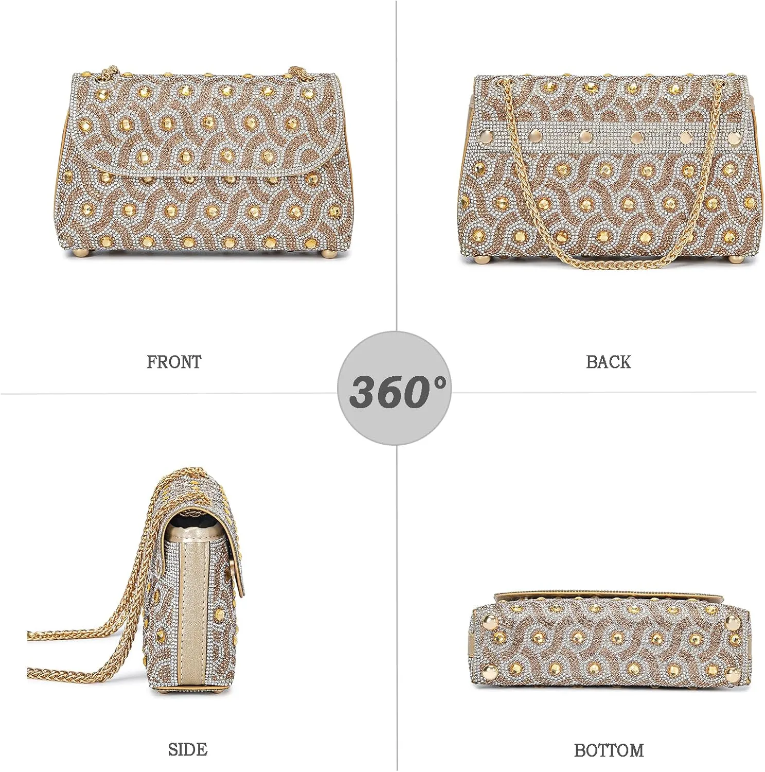 Flower Evening Handbags Chain Strap Square Shoulder Bag Crossbody Bag Crystals Rhinestone Clutch Purse