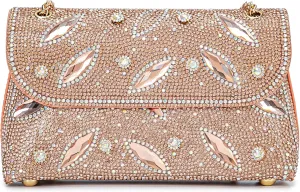 Flower Evening Handbags Chain Strap Square Shoulder Bag Crossbody Bag Crystals Rhinestone Clutch Purse