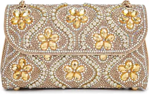 Flower Evening Handbags Chain Strap Square Shoulder Bag Crossbody Bag Crystals Rhinestone Clutch Purse