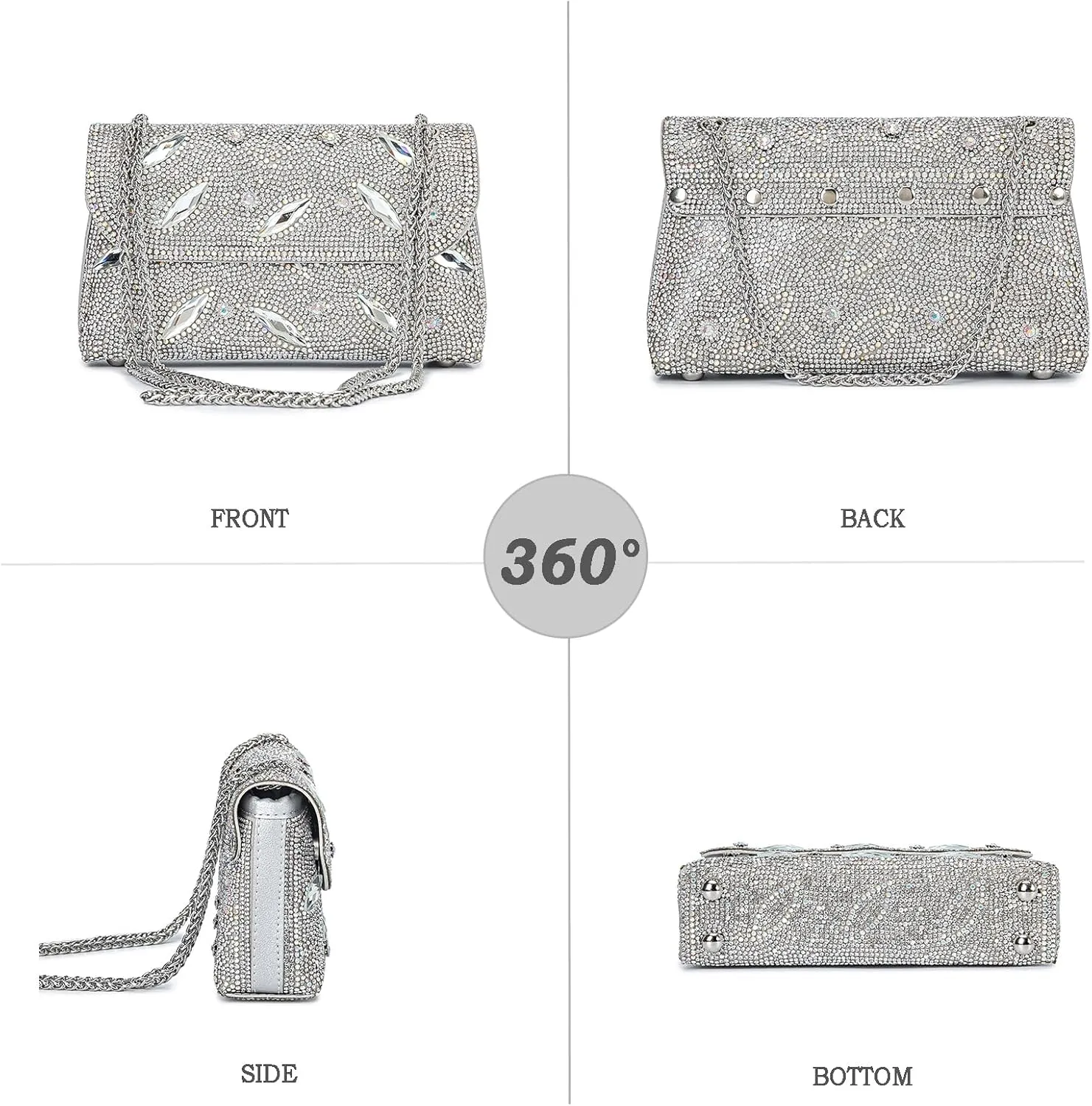 Flower Evening Handbags Chain Strap Square Shoulder Bag Crossbody Bag Crystals Rhinestone Clutch Purse