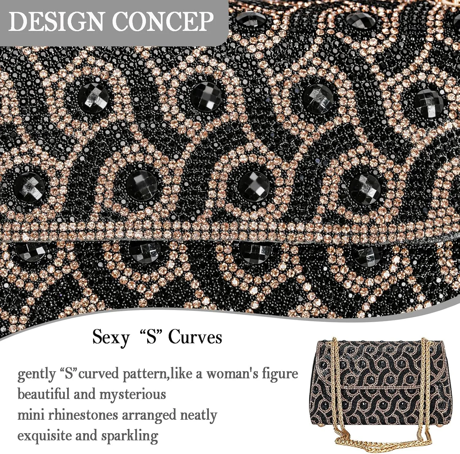 Flower Evening Handbags Chain Strap Square Shoulder Bag Crossbody Bag Crystals Rhinestone Clutch Purse