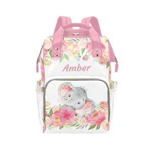 Flower Leave Watercolor Elephant Diaper Bags Backpack with Name Personalized Baby Bag Nursing Nappy Bag Gifts