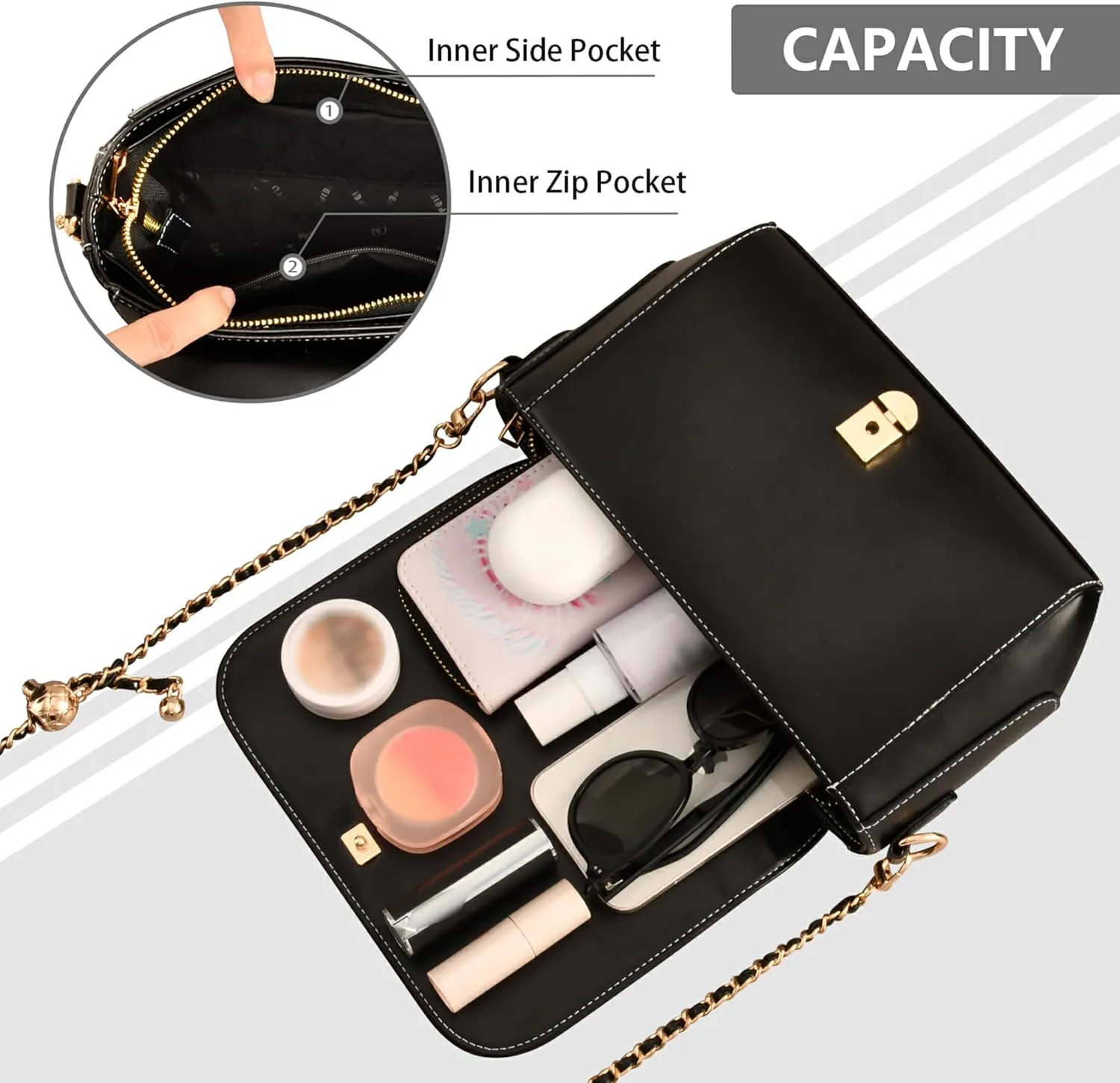 Flower Women Leather Shoulder Bag, Tiedyed Stripe Blue Crossbody Purses for Women Trendy Handbag with Chain Strap