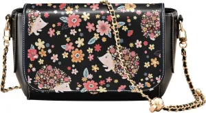 Flower Women Leather Shoulder Bag, Tiedyed Stripe Blue Crossbody Purses for Women Trendy Handbag with Chain Strap