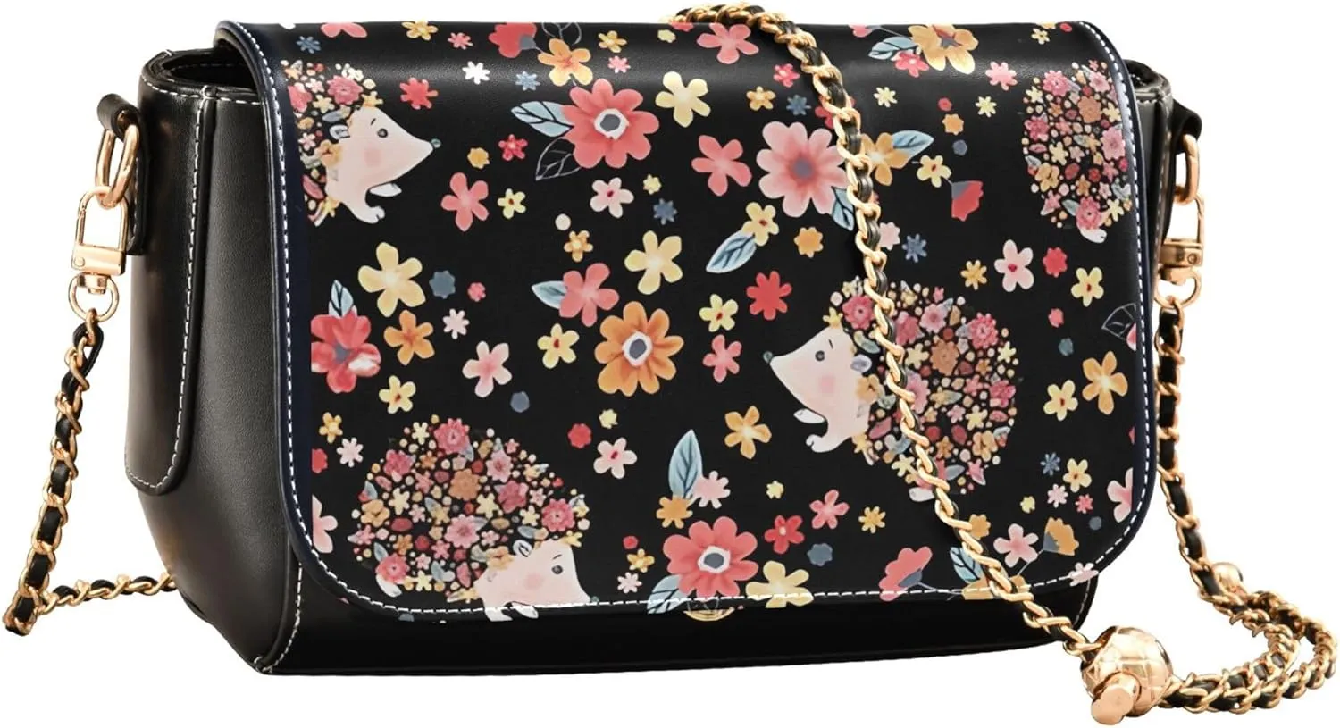 Flower Women Leather Shoulder Bag, Tiedyed Stripe Blue Crossbody Purses for Women Trendy Handbag with Chain Strap