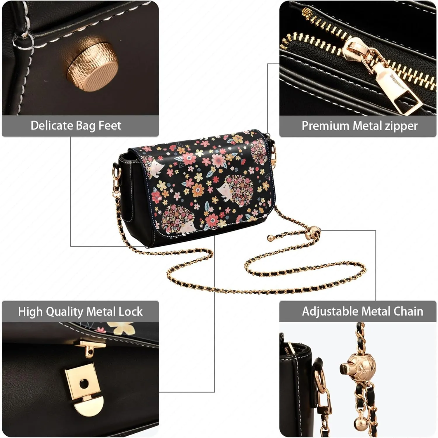 Flower Women Leather Shoulder Bag, Tiedyed Stripe Blue Crossbody Purses for Women Trendy Handbag with Chain Strap