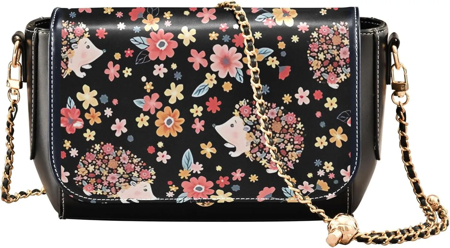 Flower Women Leather Shoulder Bag, Tiedyed Stripe Blue Crossbody Purses for Women Trendy Handbag with Chain Strap