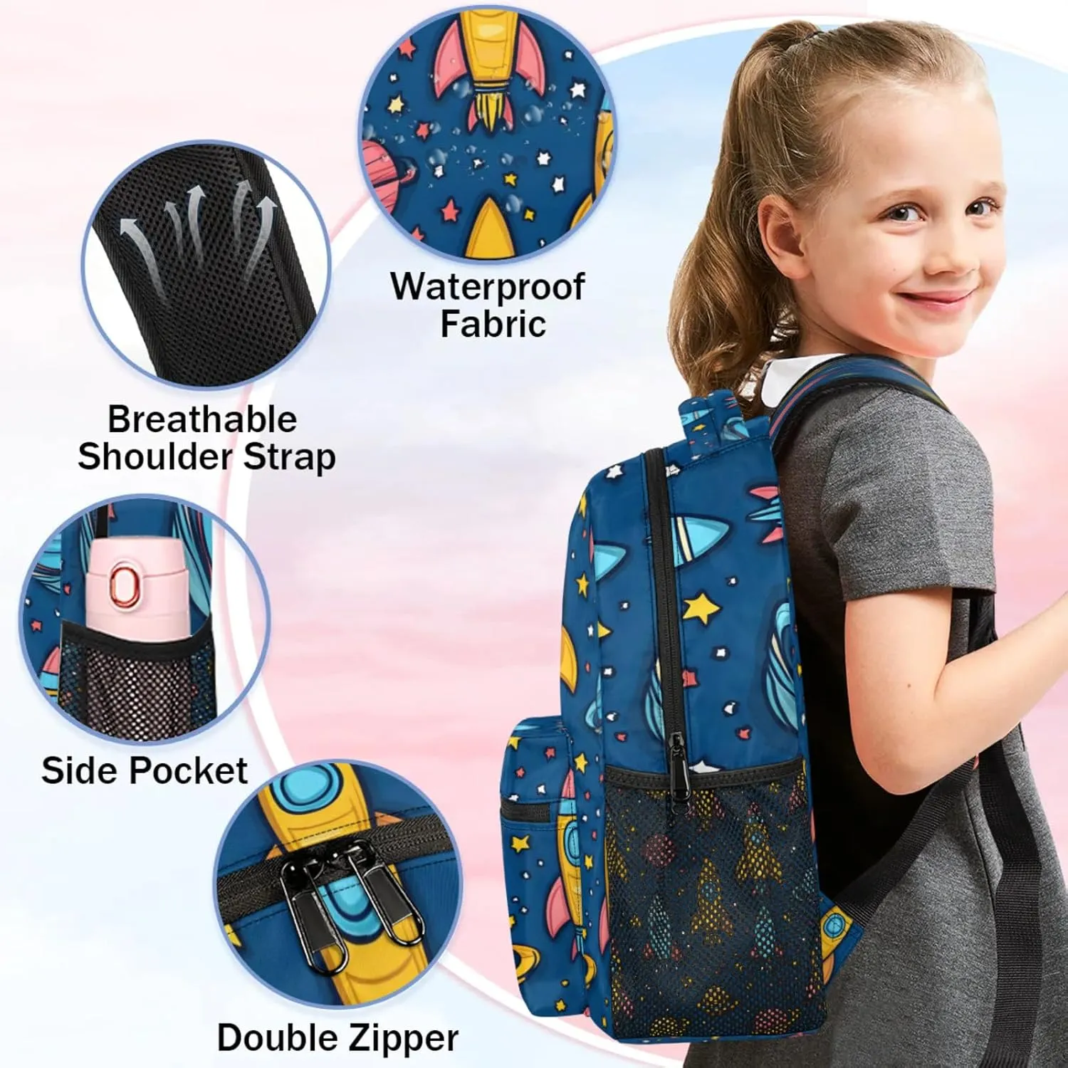 Flying Rockets Large Backpack Fashion Travel Backpacks for Business Women Men Casual Laptop Bag Waterproof Lightweight Shoulder Bags 16in