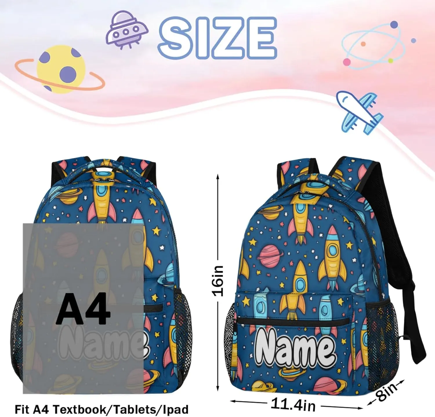 Flying Rockets Large Backpack Fashion Travel Backpacks for Business Women Men Casual Laptop Bag Waterproof Lightweight Shoulder Bags 16in