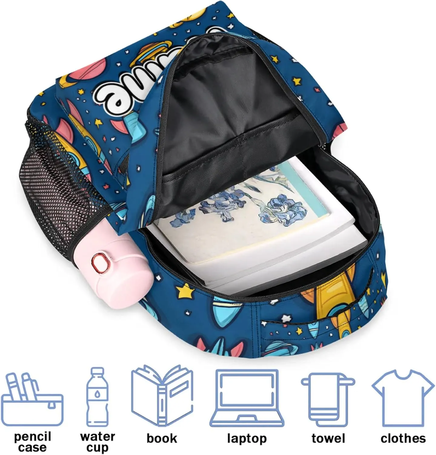 Flying Rockets Large Backpack Fashion Travel Backpacks for Business Women Men Casual Laptop Bag Waterproof Lightweight Shoulder Bags 16in
