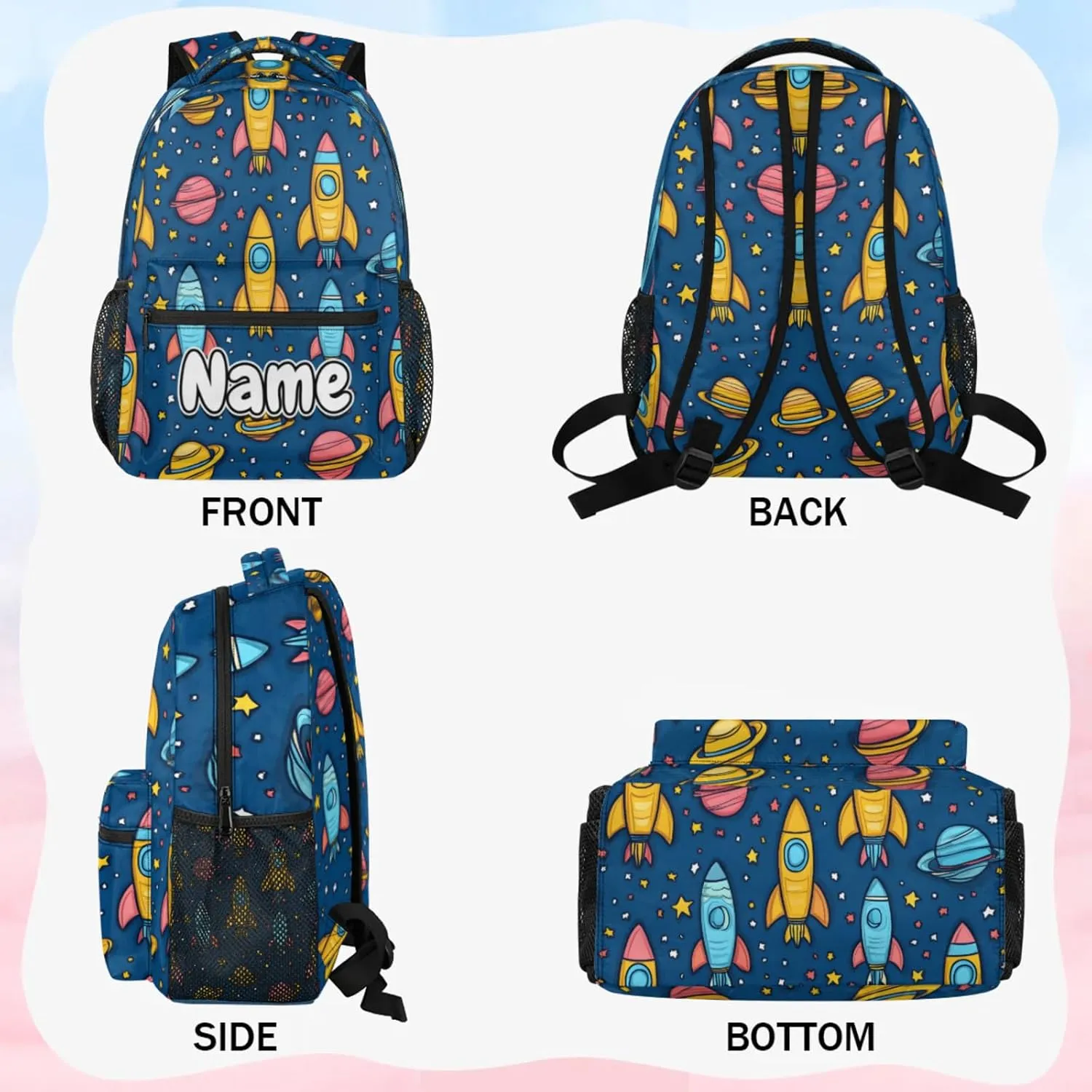 Flying Rockets Large Backpack Fashion Travel Backpacks for Business Women Men Casual Laptop Bag Waterproof Lightweight Shoulder Bags 16in
