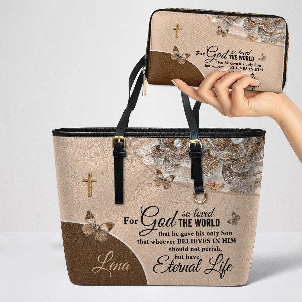 For God Leather Tote Bag