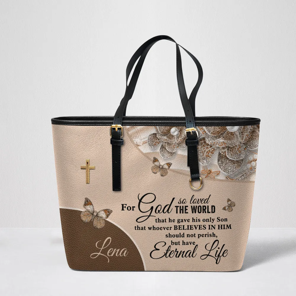 For God Leather Tote Bag