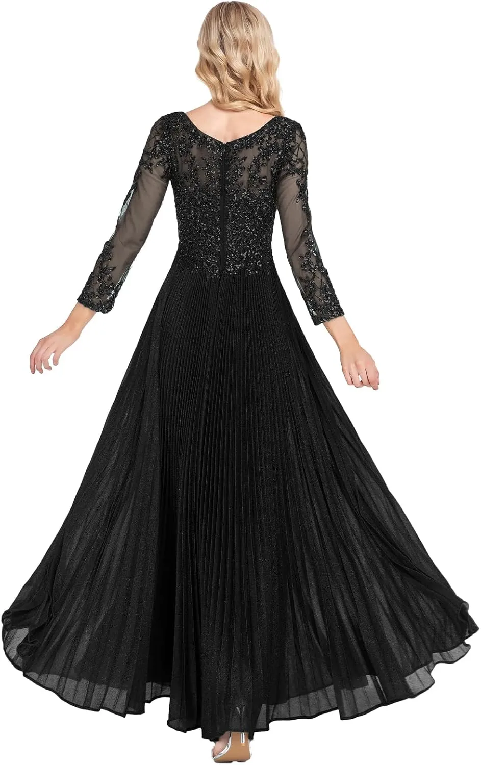 ForElise Mother of The Bride Dresses for Wedding 3/4 Sleeve Lace Appliques Long Formal Evening Dress