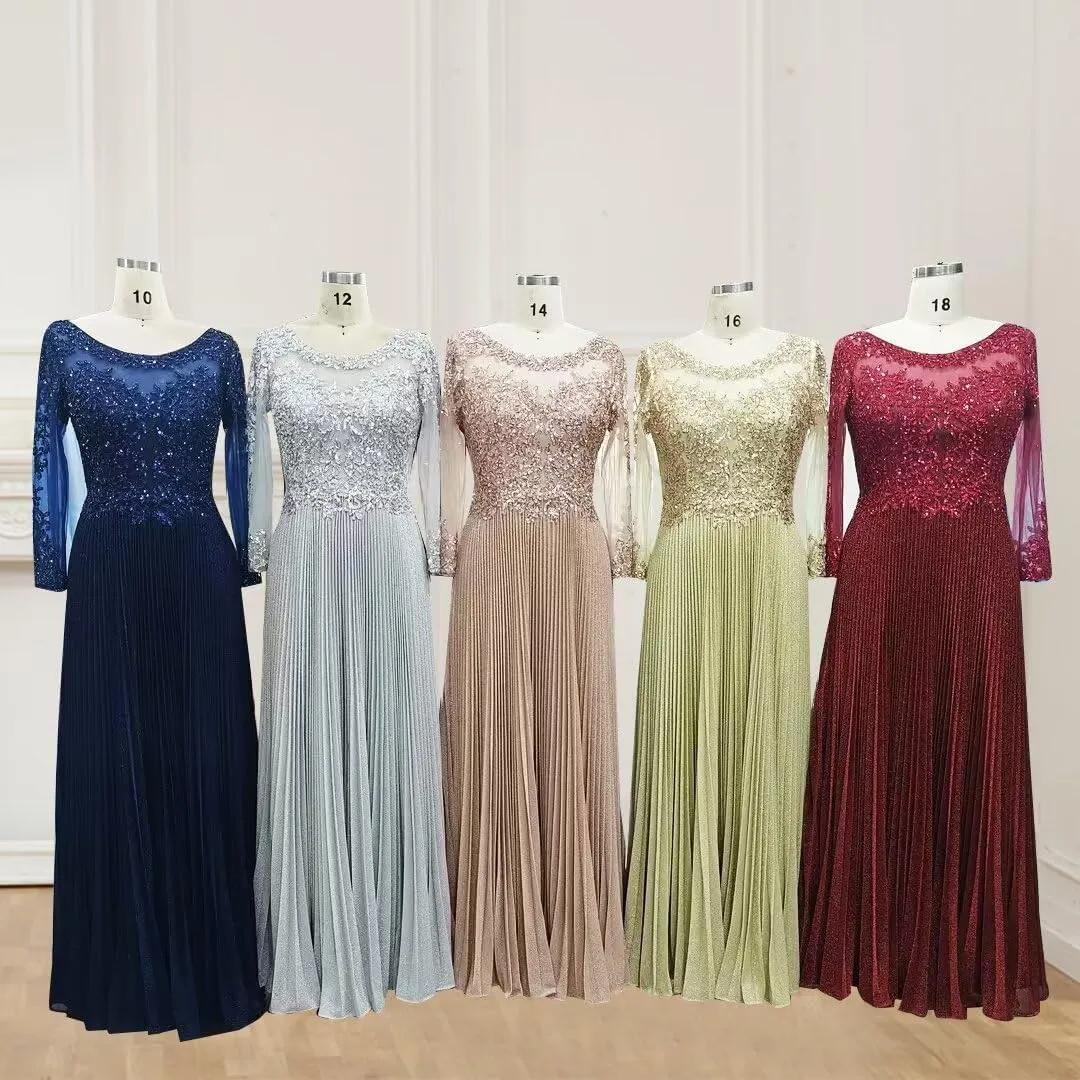 ForElise Mother of The Bride Dresses for Wedding 3/4 Sleeve Lace Appliques Long Formal Evening Dress