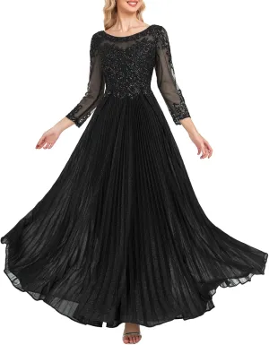 ForElise Mother of The Bride Dresses for Wedding 3/4 Sleeve Lace Appliques Long Formal Evening Dress