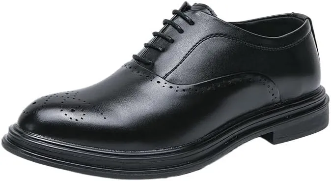 Formal Shoes for Men's Classic Lace Up Business Brogue Vegan Leather Slip Resistant Low Top Rubber Sole Non Slip Office