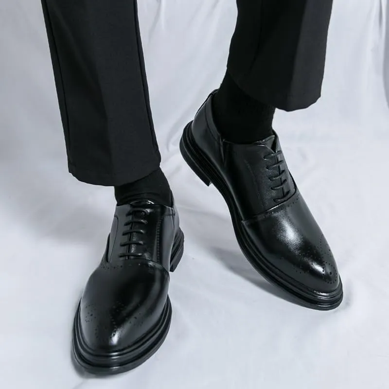 Formal Shoes for Men's Classic Lace Up Business Brogue Vegan Leather Slip Resistant Low Top Rubber Sole Non Slip Office
