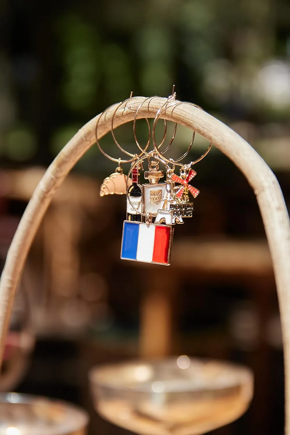 France Wine Glass Charms, France Gift, French Glass Identifiers, Charms Include Paris Eiffel Tower, Moulin Rouge, French Wine, Parfume, Flag and Croissant