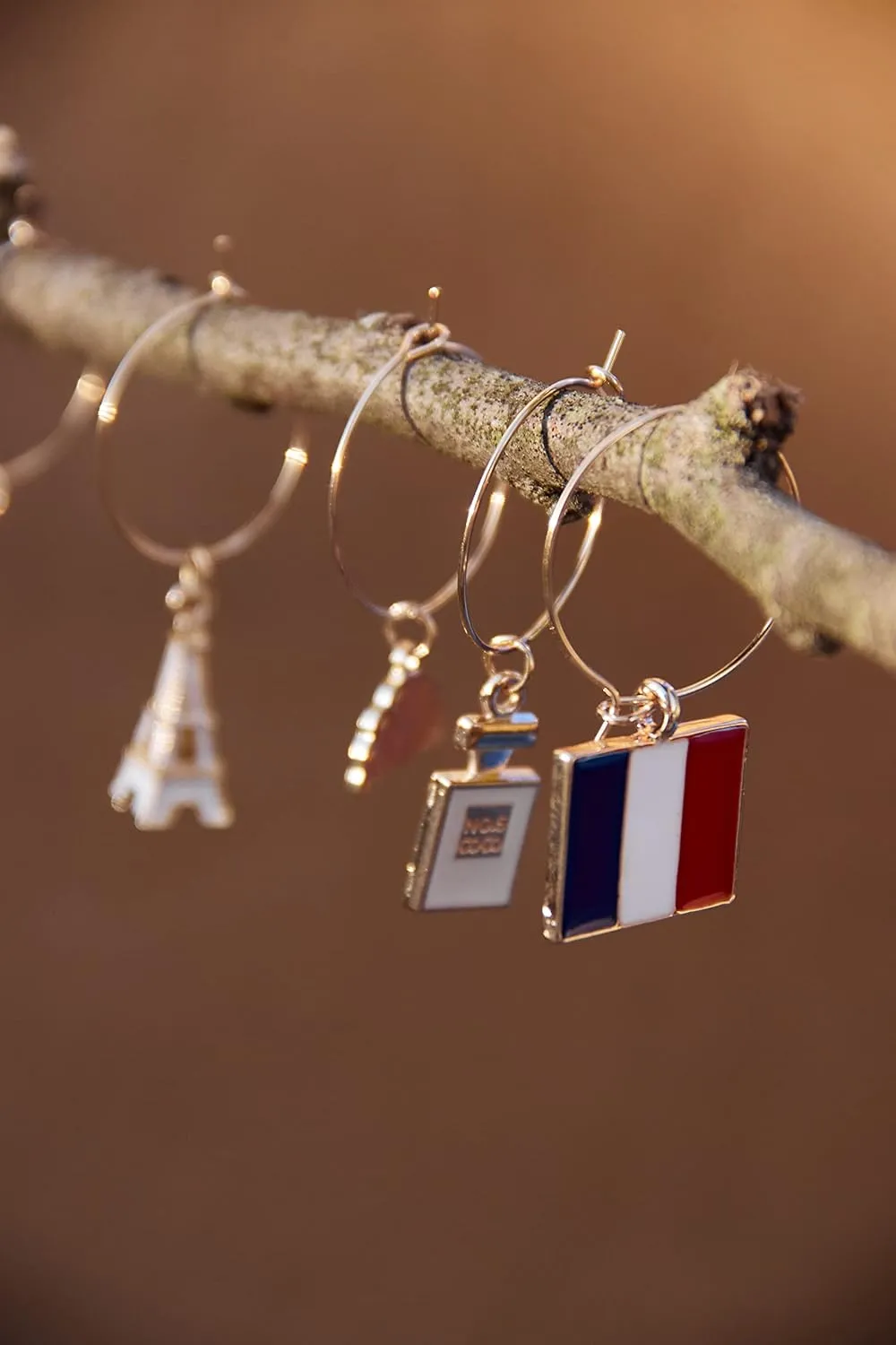 France Wine Glass Charms, France Gift, French Glass Identifiers, Charms Include Paris Eiffel Tower, Moulin Rouge, French Wine, Parfume, Flag and Croissant