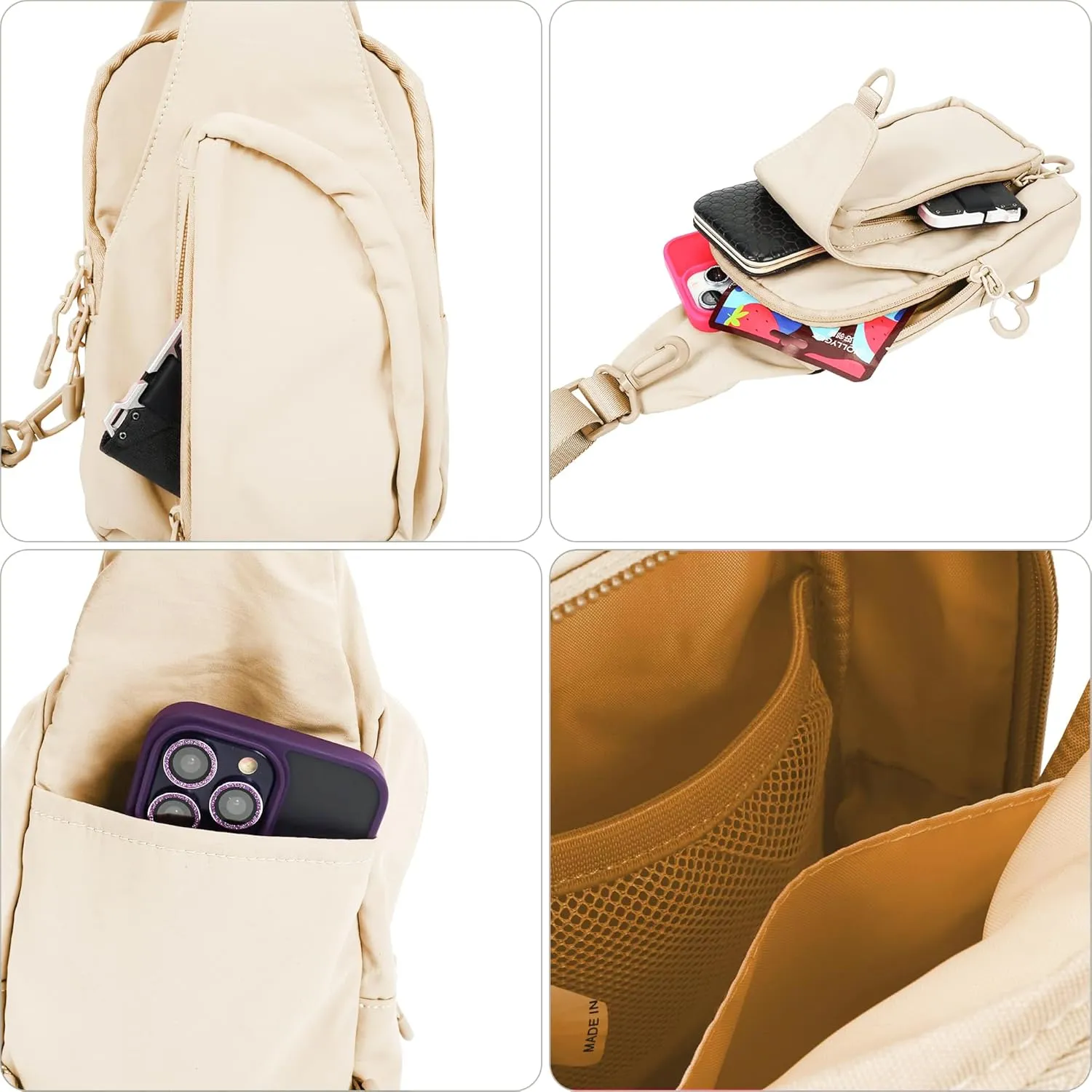 FREE ROCK Small Crossbody Bag Mini Nylon Sling Bag Cross Body Bag Chest Bag For Outdoors Hiking Traveling For Women Men (Cream)