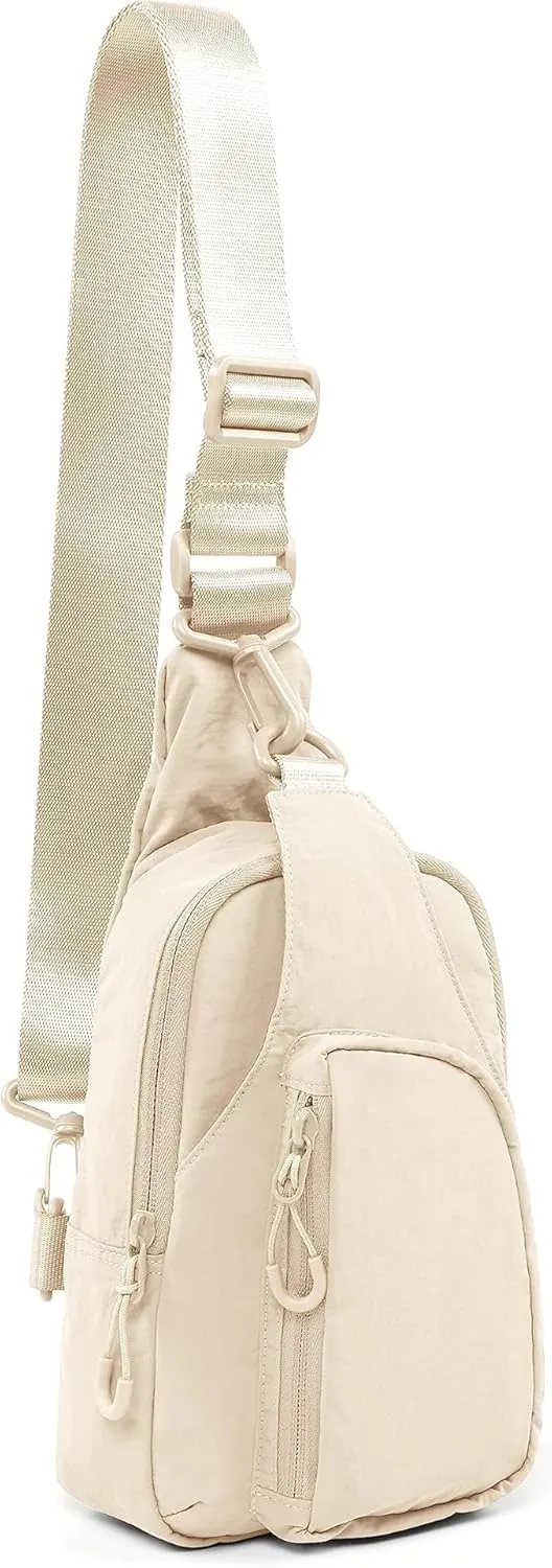 FREE ROCK Small Crossbody Bag Mini Nylon Sling Bag Cross Body Bag Chest Bag For Outdoors Hiking Traveling For Women Men (Cream)
