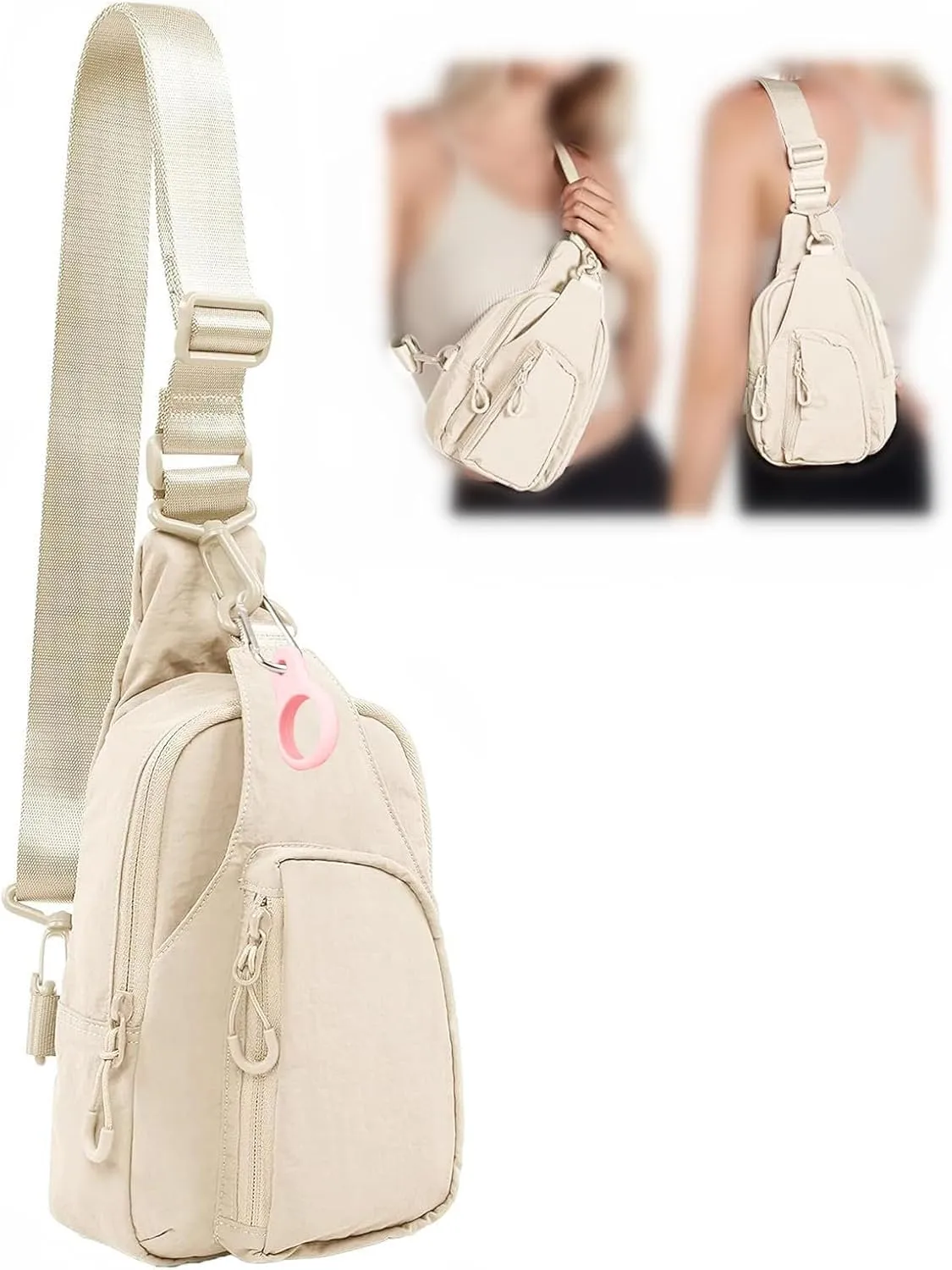 FREE ROCK Small Crossbody Bag Mini Nylon Sling Bag Cross Body Bag Chest Bag For Outdoors Hiking Traveling For Women Men (Cream)