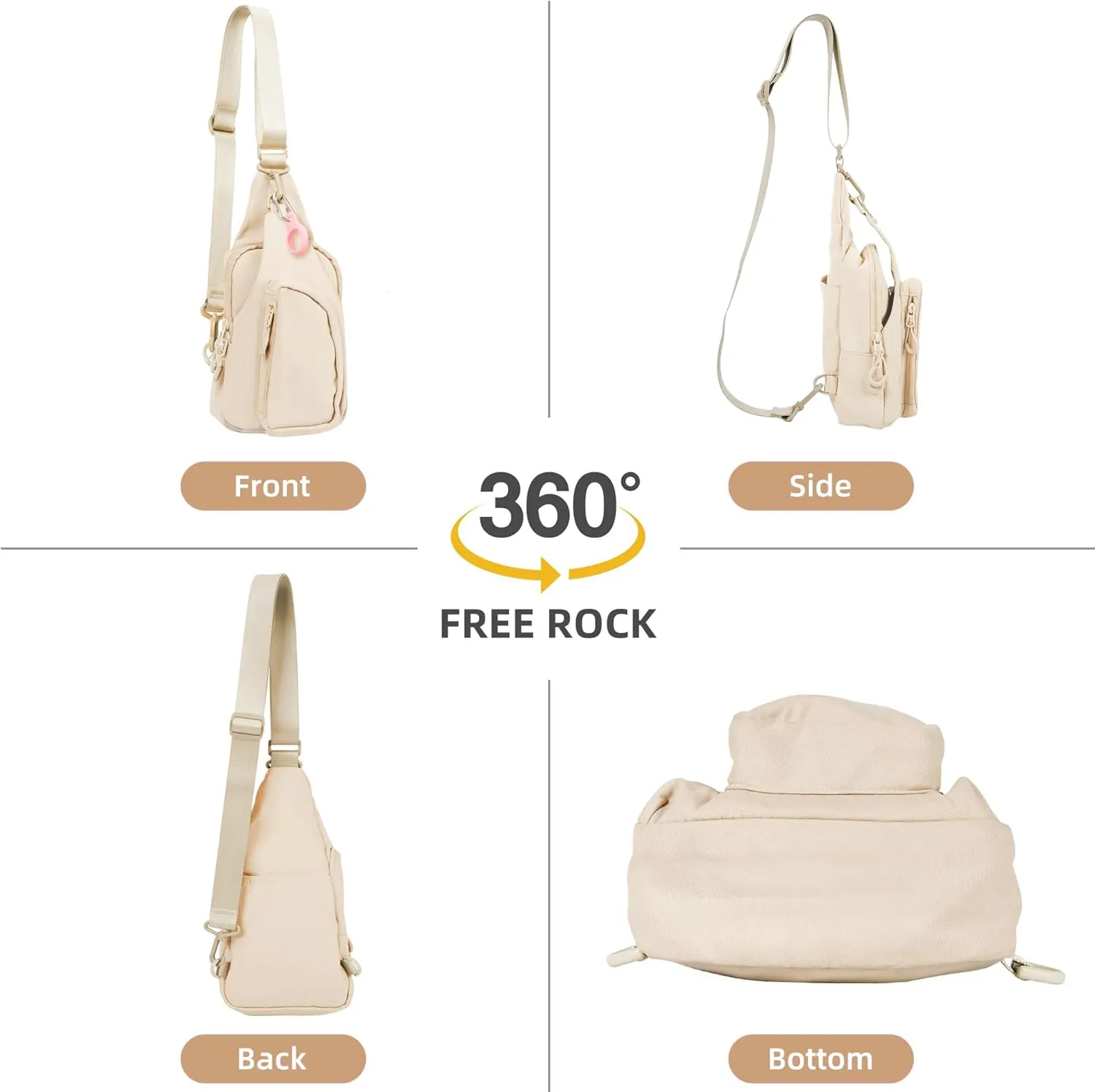 FREE ROCK Small Crossbody Bag Mini Nylon Sling Bag Cross Body Bag Chest Bag For Outdoors Hiking Traveling For Women Men (Cream)