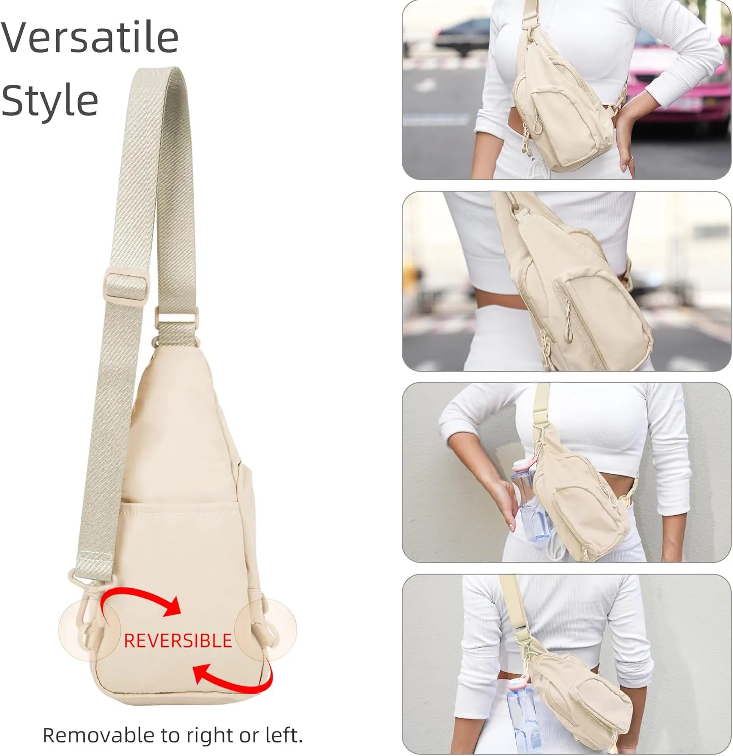 FREE ROCK Small Crossbody Bag Mini Nylon Sling Bag Cross Body Bag Chest Bag For Outdoors Hiking Traveling For Women Men (Cream)