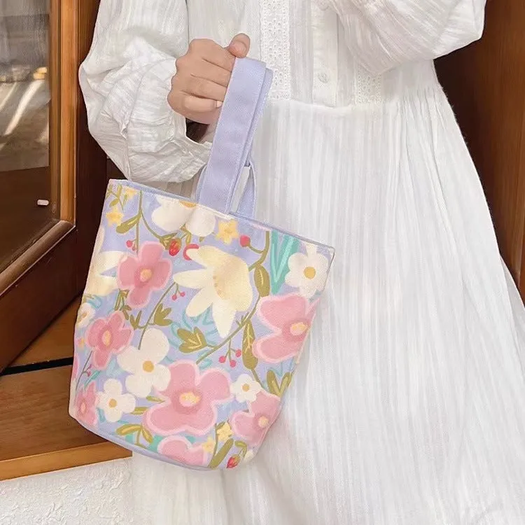 Fresh Flower Portable Canvas Out Shopping Handbags