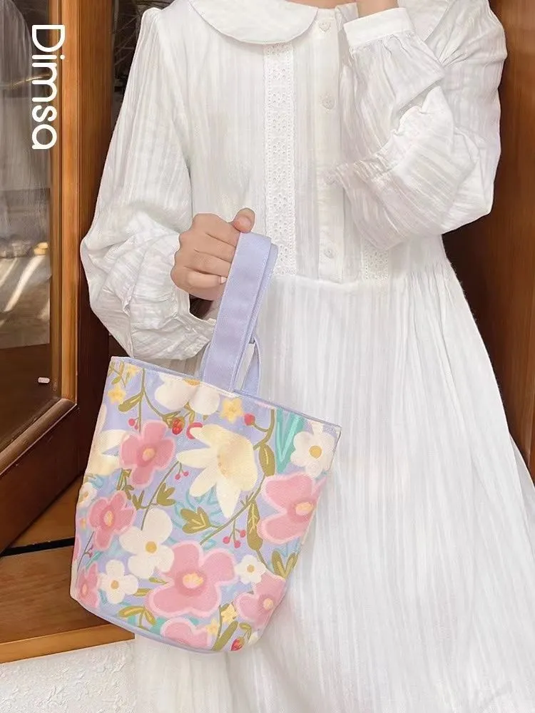 Fresh Flower Portable Canvas Out Shopping Handbags