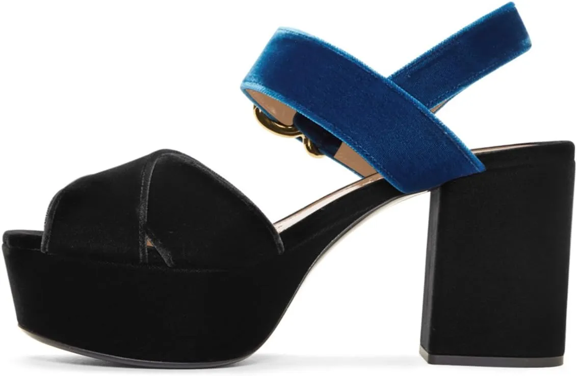 FSJ Women Peep Toe Chunky High Heels Platform Sandals Ankle Strap Velvet & Suede Summer Dress Wedding Prom Shoes Size 4-15 US