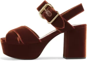FSJ Women Peep Toe Chunky High Heels Platform Sandals Ankle Strap Velvet & Suede Summer Dress Wedding Prom Shoes Size 4-15 US