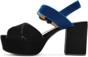 FSJ Women Peep Toe Chunky High Heels Platform Sandals Ankle Strap Velvet & Suede Summer Dress Wedding Prom Shoes Size 4-15 US