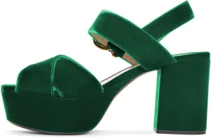 FSJ Women Peep Toe Chunky High Heels Platform Sandals Ankle Strap Velvet & Suede Summer Dress Wedding Prom Shoes Size 4-15 US
