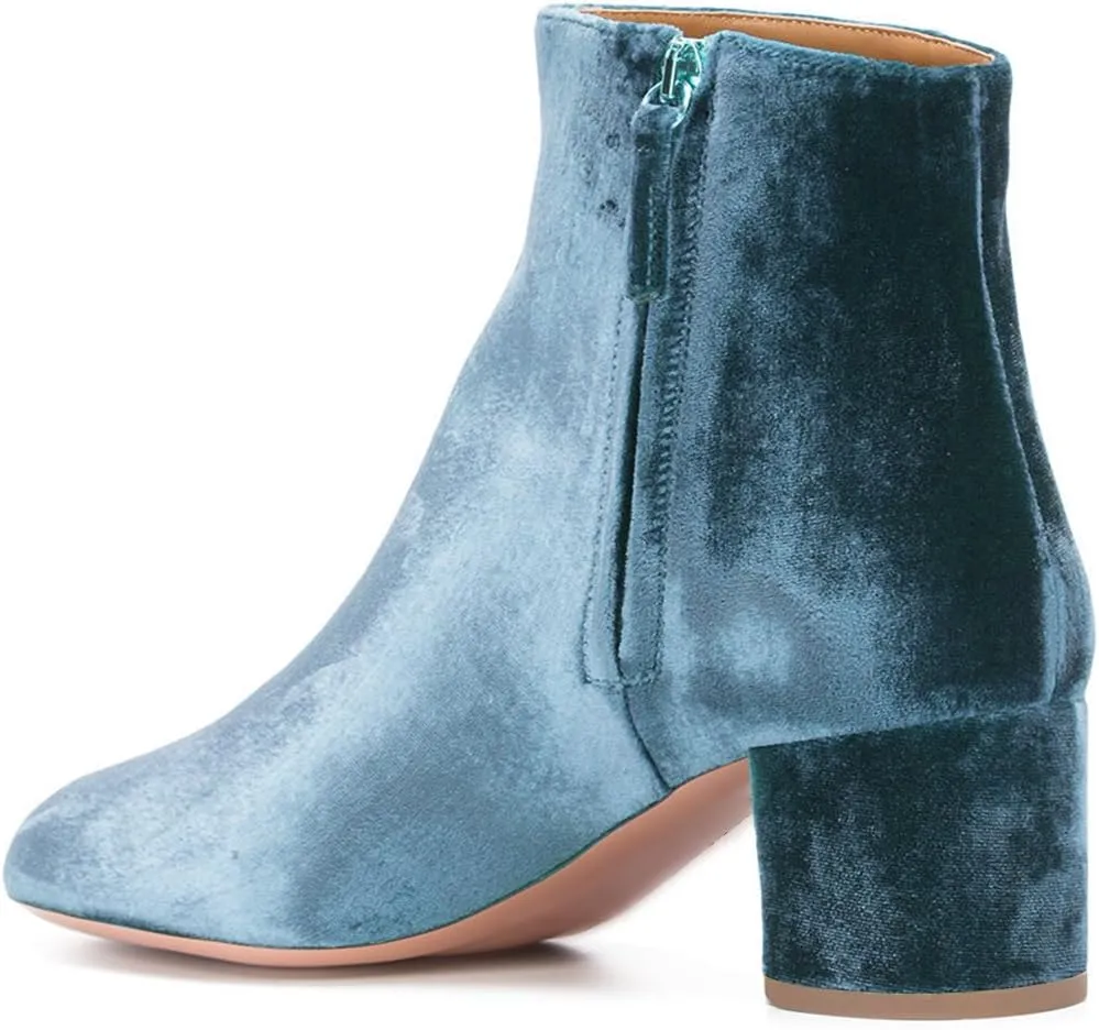 FSJ Women Round Toe Velvet Ankle Boots Block Heel Side Zipper Office Shoes for Comfort Size 4-15 US