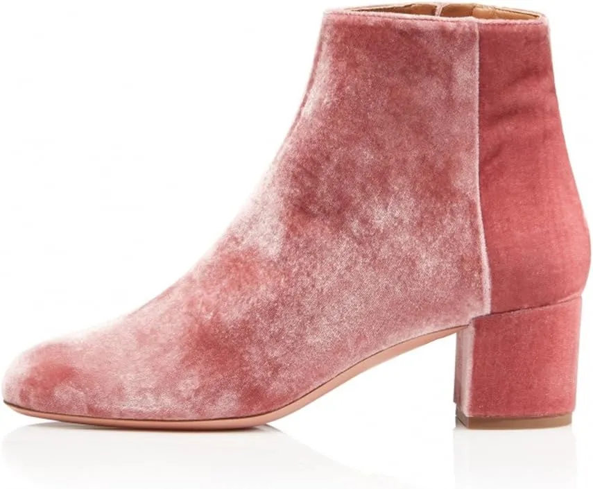 FSJ Women Round Toe Velvet Ankle Boots Block Heel Side Zipper Office Shoes for Comfort Size 4-15 US